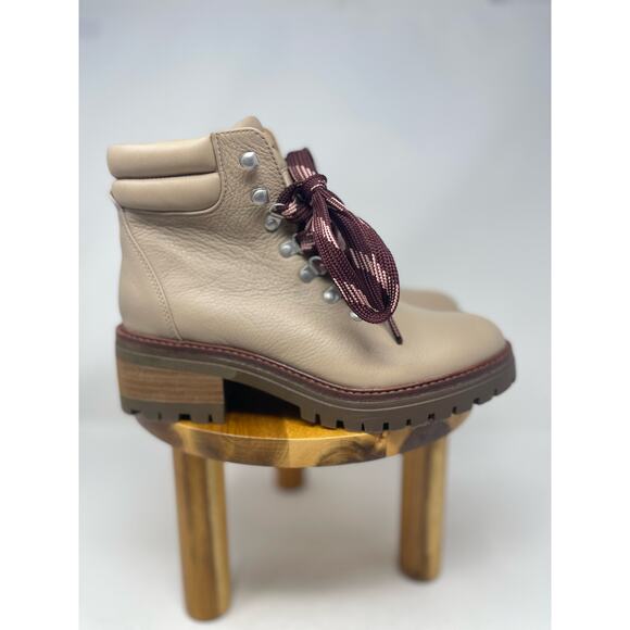 Gentle Souls Kenneth‎ Cole Brooklyn 2.1 Taupe Leather Burgundy Lace Up Boots - Picture 2 of 10